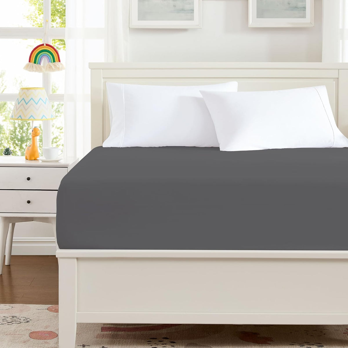 Hotella California King Size Fitted Sheet,14" Deep Pocket Dark Gray Sheet