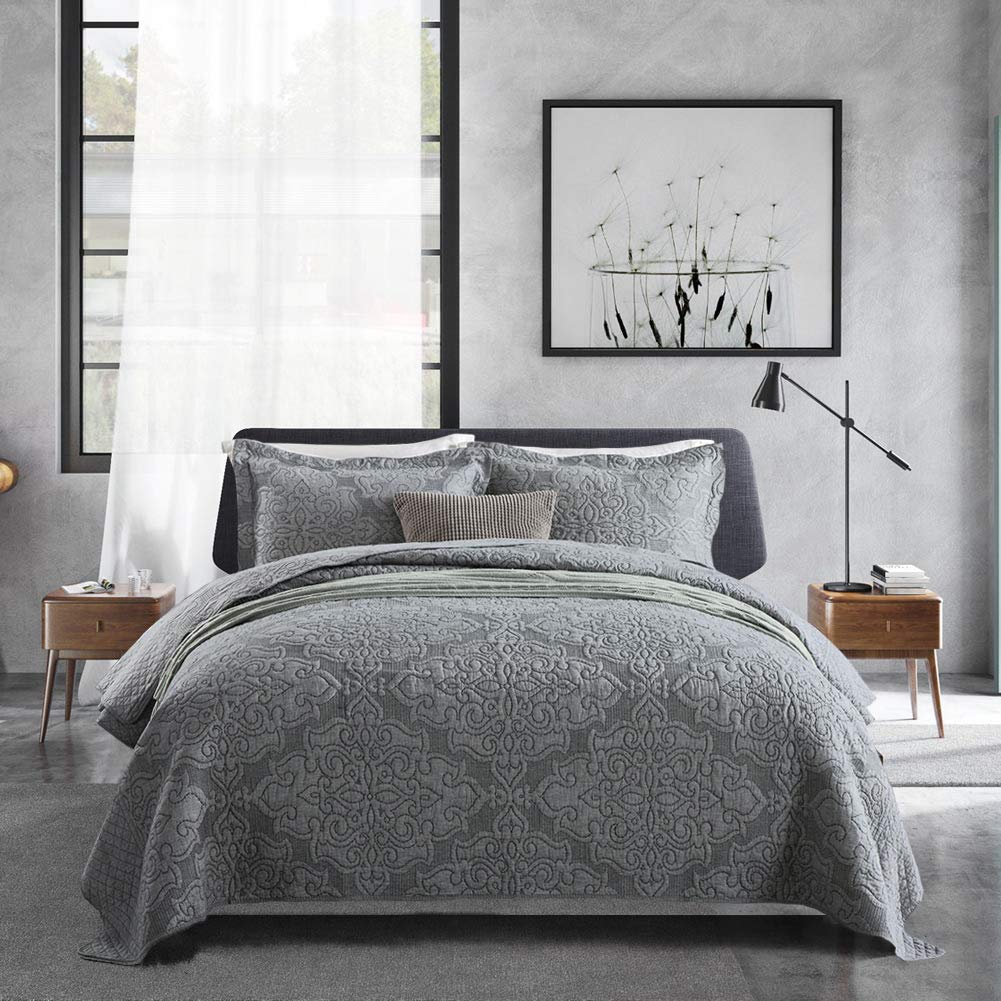Travan 3-Piece Quilt Set Quilted Bedspread Lightweight Coverlet Set Garden Style Floral Printed Oversized Quilted Bedding Set with Shams for All Season, Exquisite, Queen Size