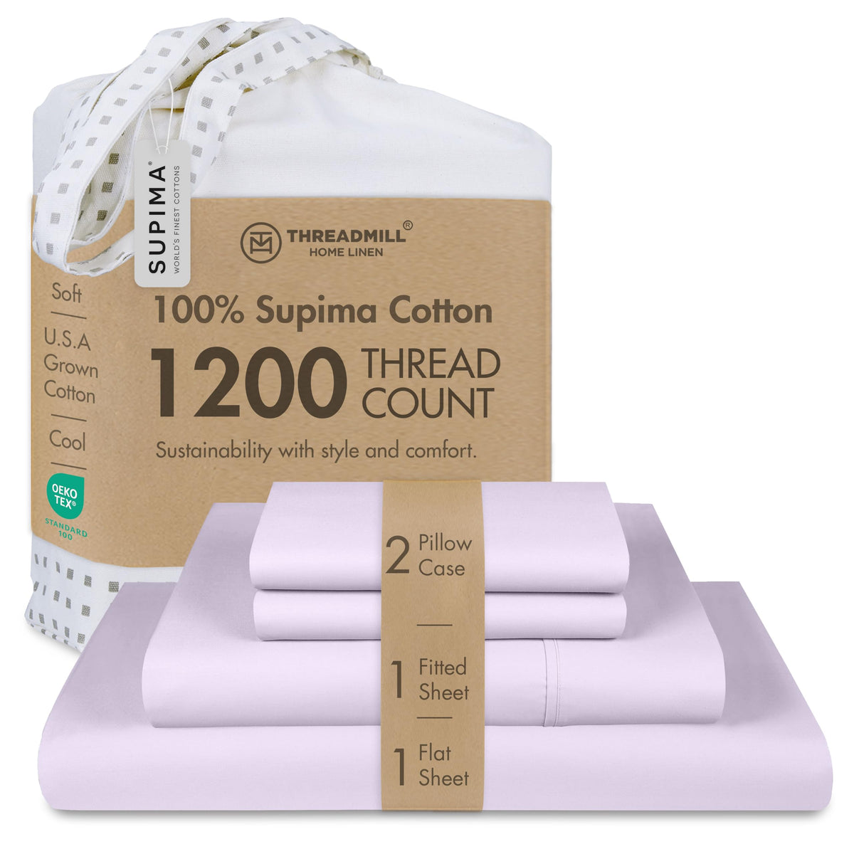Threadmill 1200 Thread Count Supima Cotton King Sheet Set, Sateen, Ivory