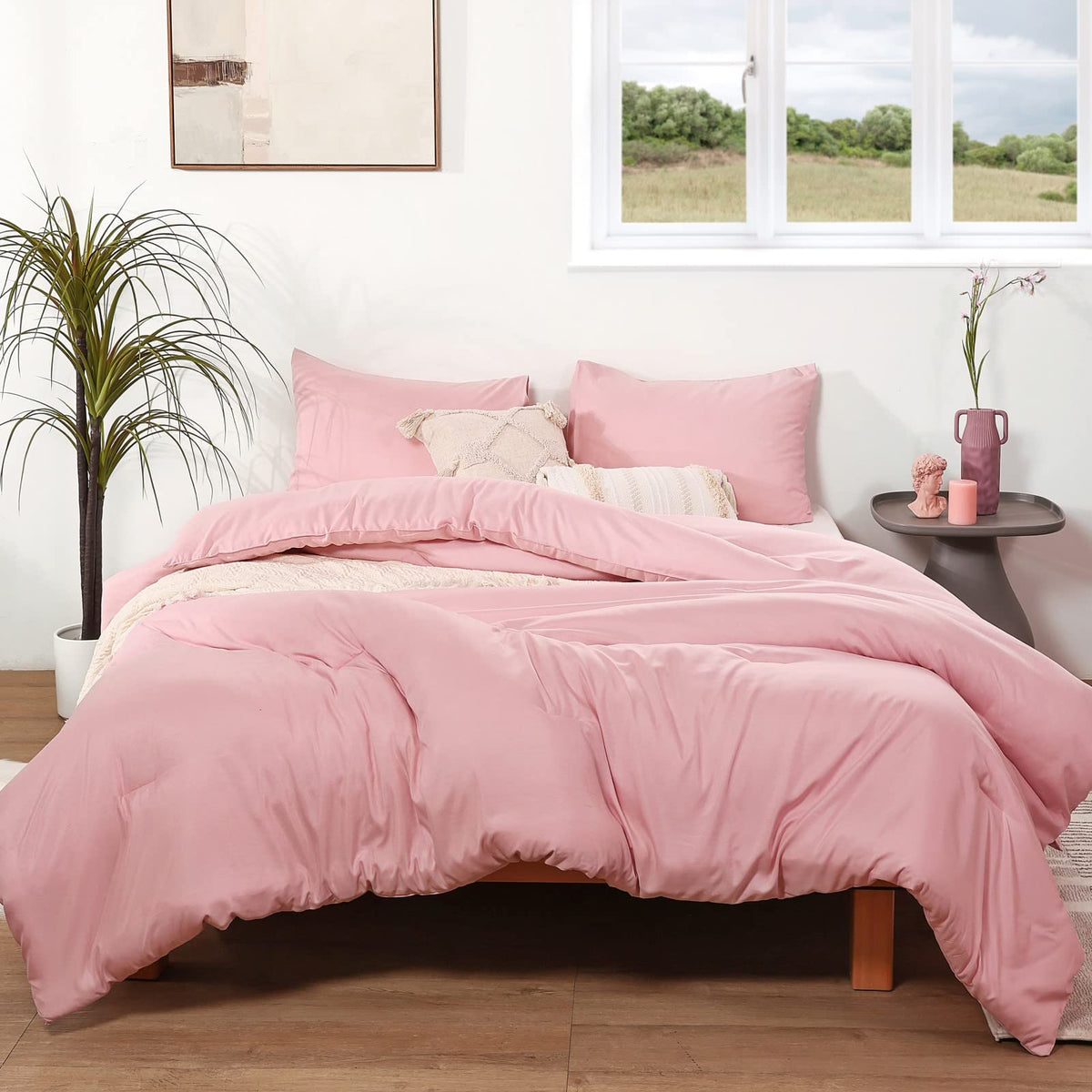 ROSGONIA Queen Comforter Set Oatmeal, 3pcs(1 Boho Oatmeal Comforter & 2 Pillowcases) All Season Soft Bedding Lightweight Bedspread Blanket Quilt
