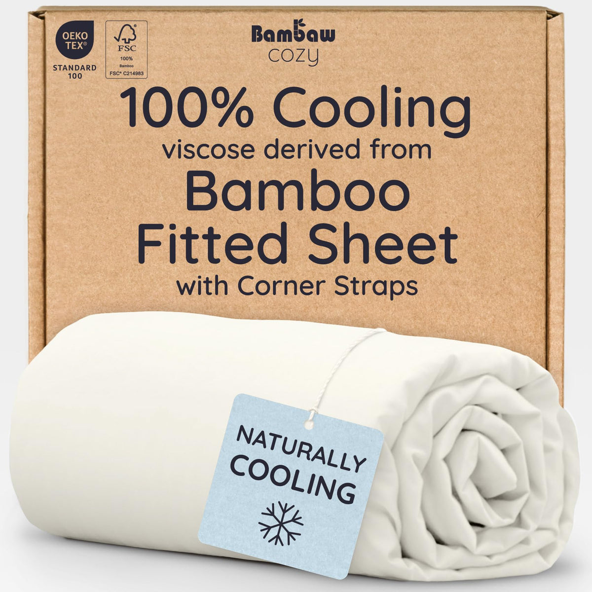 Bambaw 100% Viscose Derived from Bamboo Queen Size Fitted Sheet, Cooling, Deep Pocket, Corner Straps, Charcoal