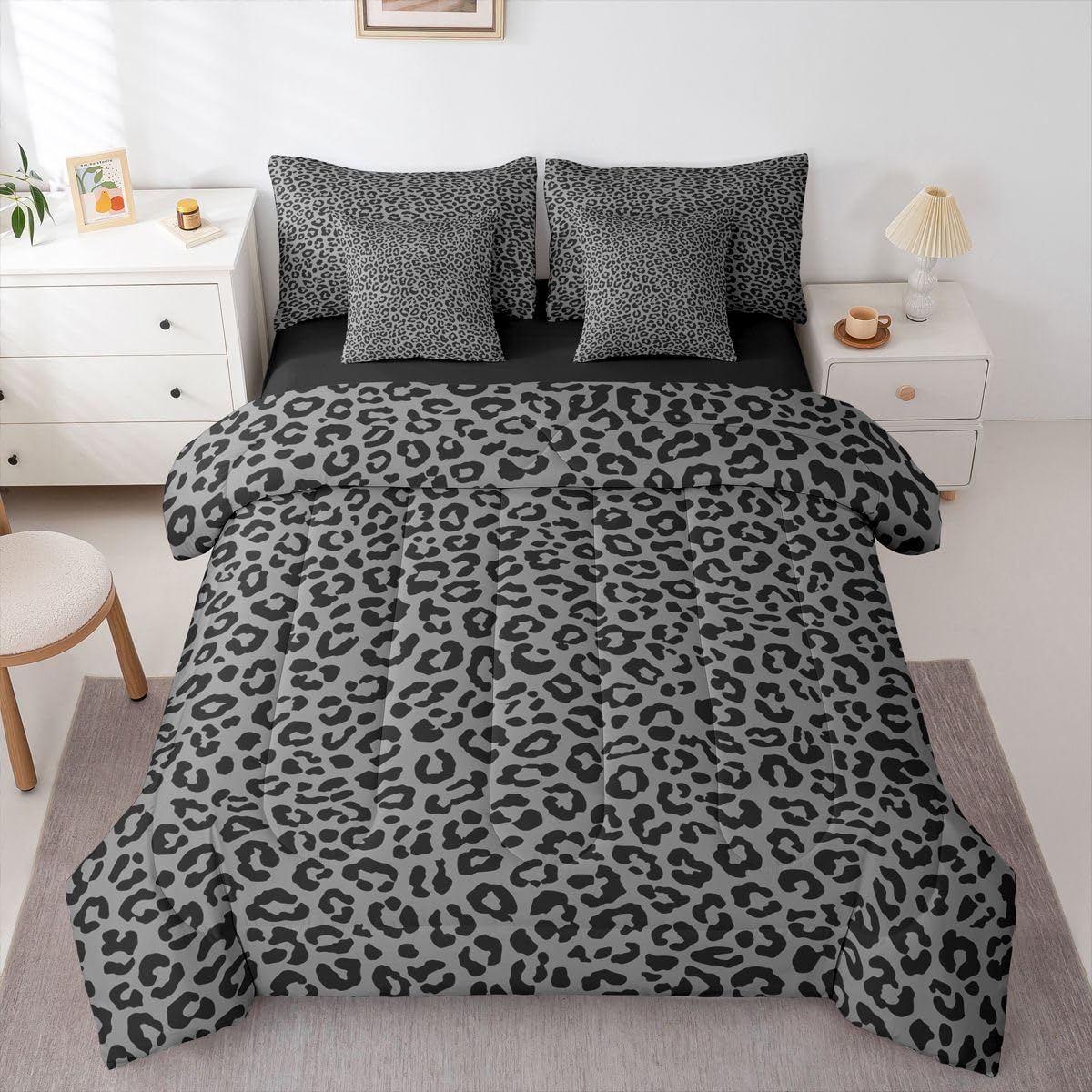 Feelyou Cute Leopard Bedding Set for All Season Cheetah 7 Pieces Comforter Sets Full Size Teens Room Decor Pink Animal Print Bed in a Bag with Comforter, Sheets, Pillowcases & Cushion Cover
