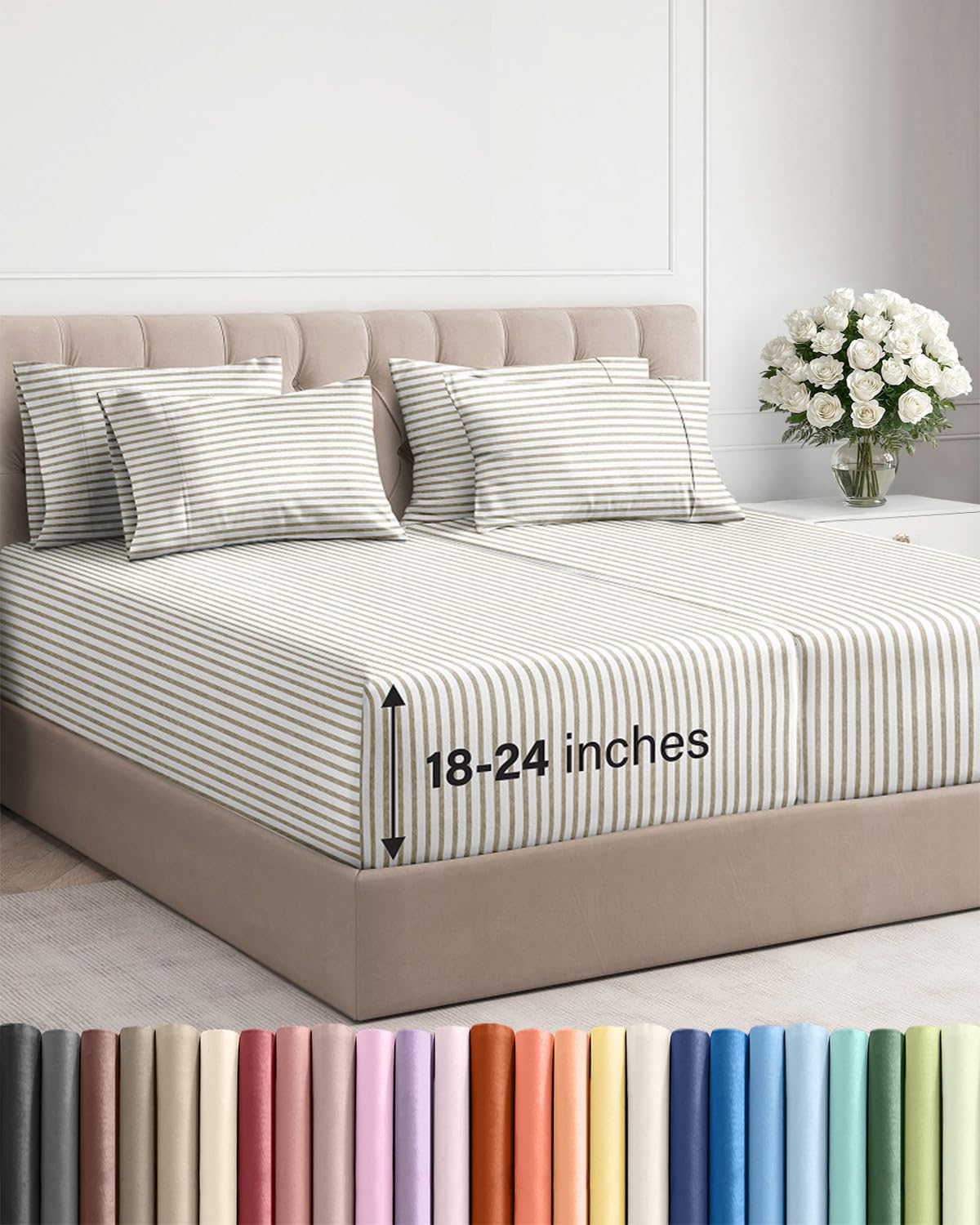 Extra Deep Queen Sheet Set - 6 Piece Breathable and Cooling Sheets - Grey