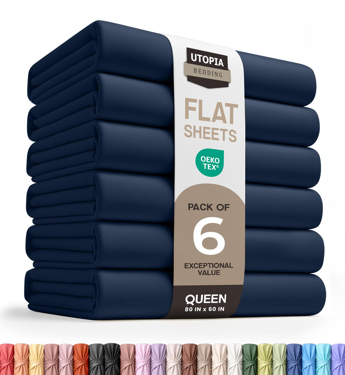 Queen Size Flat Sheet Only Pack of 6, Ultra Soft Hotel Sheets, White