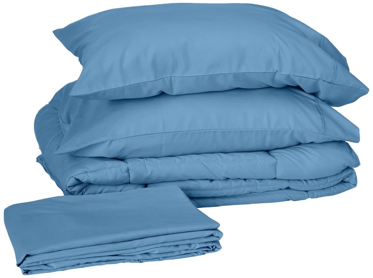 Sweet Home Collection 5 Piece Comforter Set Bag Solid Color All Season Soft Down Alternative Blanket & Luxurious Microfiber Bed Sheets, Navy, Twin