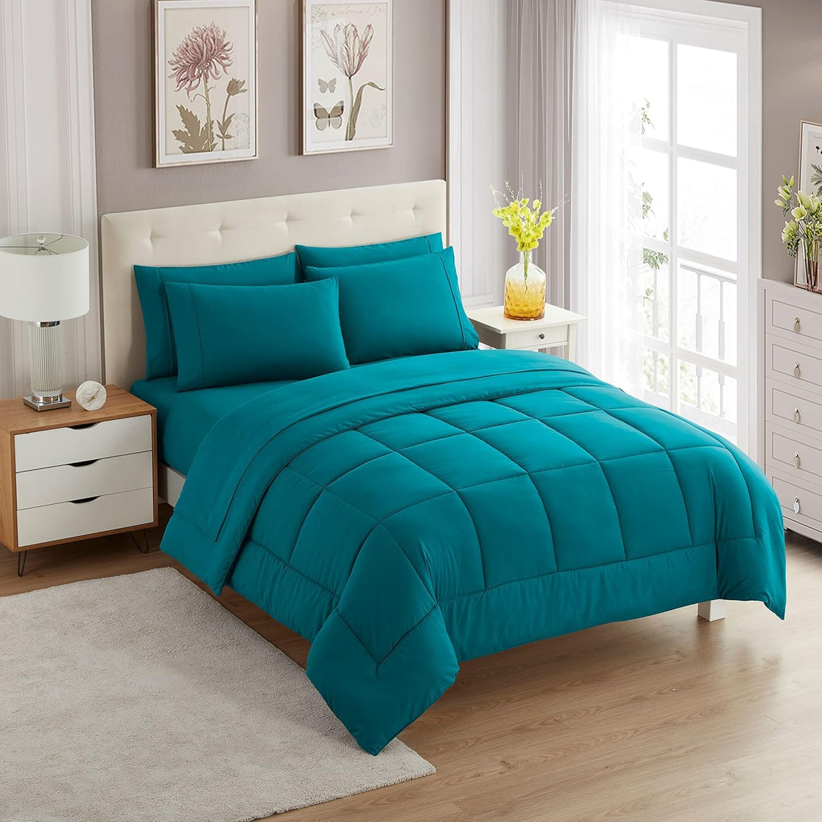 Sweet Home Collection 5 Piece Comforter Set Bag Solid Color All Season Soft Down Alternative Blanket & Luxurious Microfiber Bed Sheets, Navy, Twin
