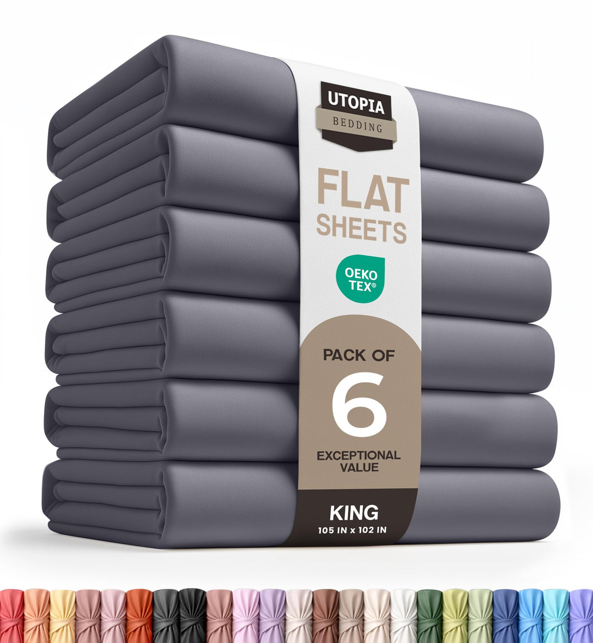 Queen Size Flat Sheet Only Pack of 6, Ultra Soft Hotel Sheets, White