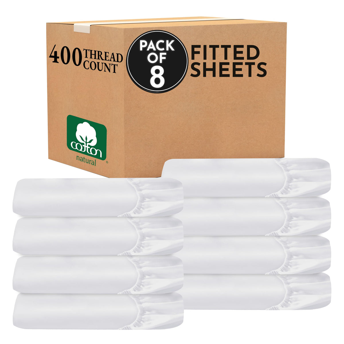California Design Den Soft 100% Cotton Sateen Fitted Sheet Queen, White