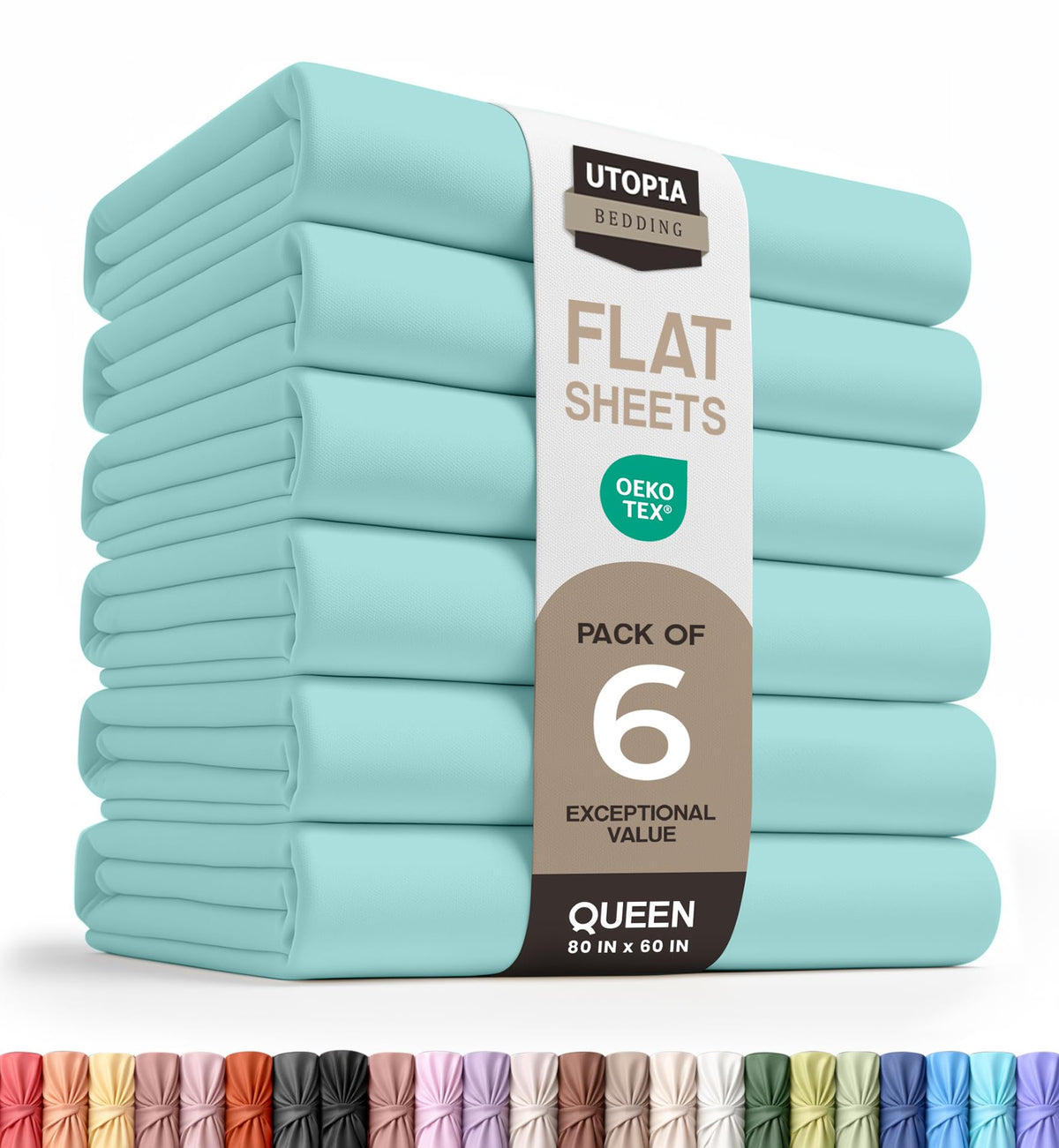 Queen Size Flat Sheet Only Pack of 6, Ultra Soft Hotel Sheets, White