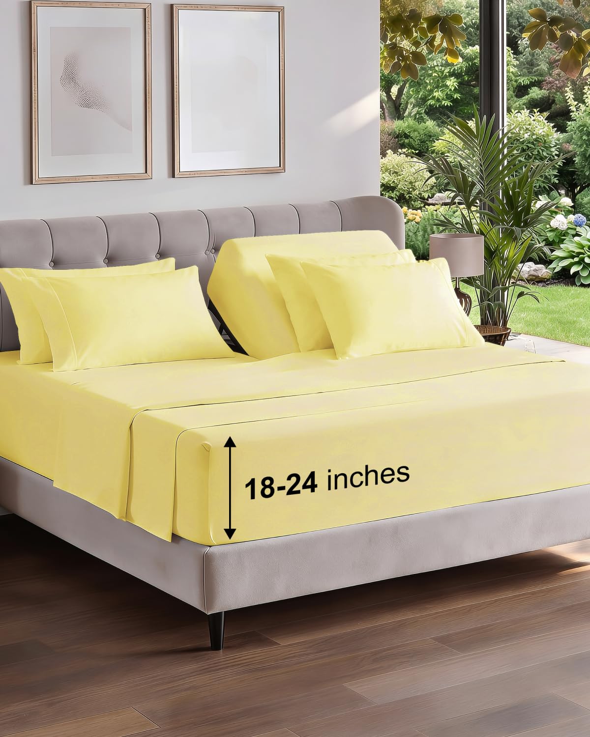Extra Deep Queen Sheet Set - 6 Piece Breathable and Cooling Sheets - Grey