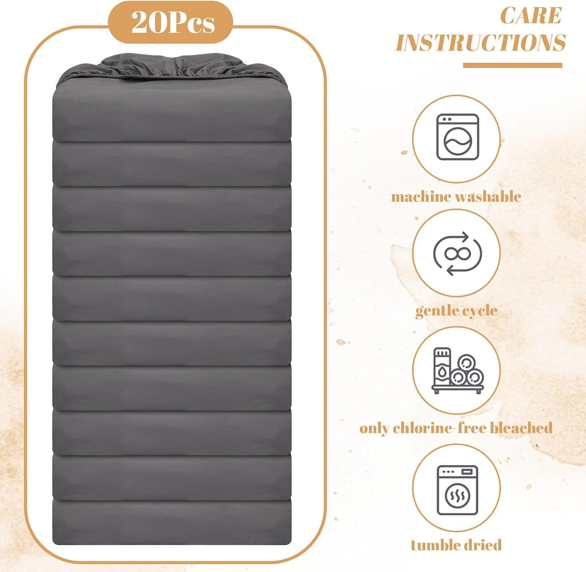 Preboun 20 Pack Fitted Sheets Twin Bulk with Pocket Elastic Corners, Gray
