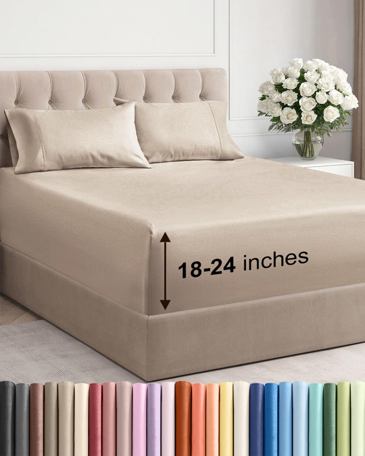 Extra Deep Queen Sheet Set - 6 Piece Breathable and Cooling Sheets - Grey