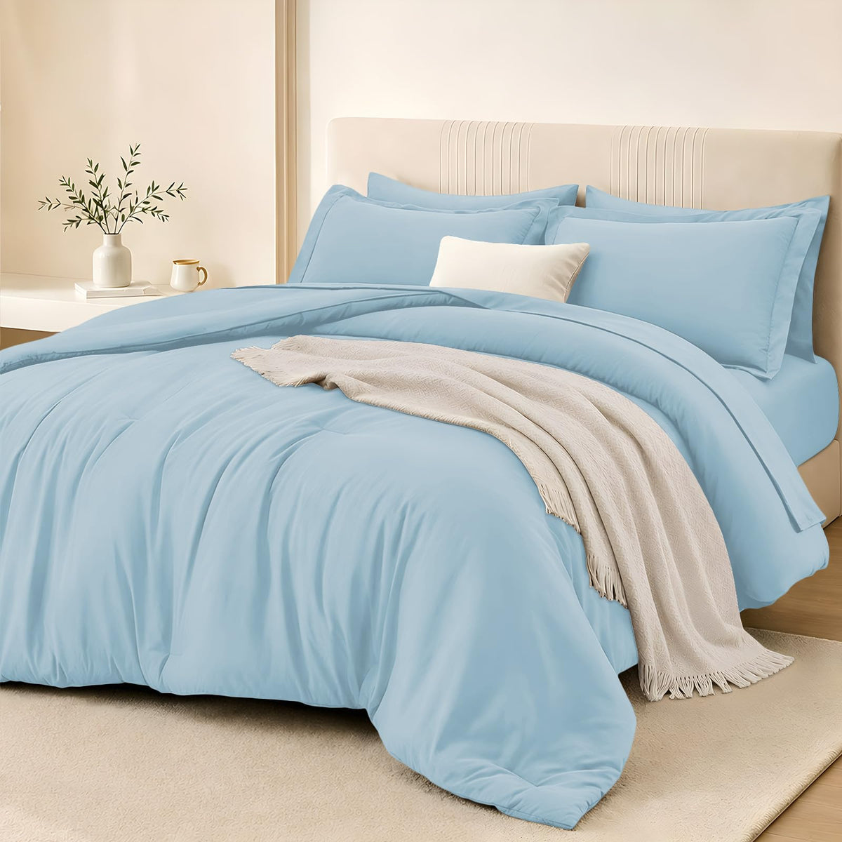 FUANNA Brown Queen Comforter Set 7 Pieces, Bed in a Bag Soft Bedding Sets