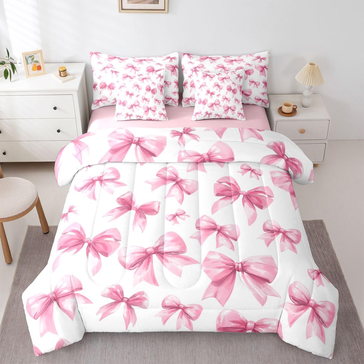 Feelyou Cute Leopard Bedding Set for All Season Cheetah 7 Pieces Comforter Sets Full Size Teens Room Decor Pink Animal Print Bed in a Bag with Comforter, Sheets, Pillowcases & Cushion Cover