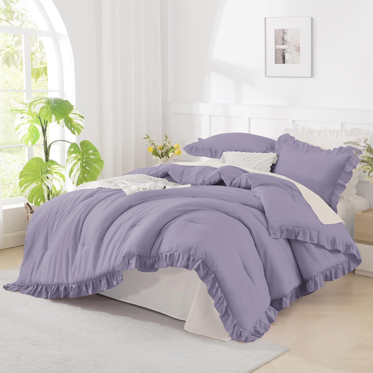Andency Pink Ruffle Comforter Twin Size, 2 Pieces Soft Bed Set