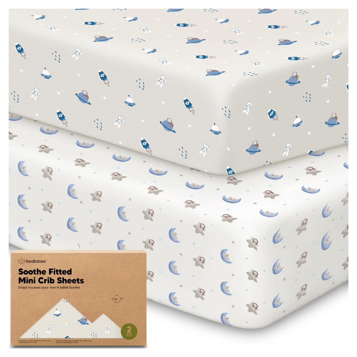 2-Pack Mini Crib Sheets Fitted, 38x26 Pack N Play Mattress Sheets (Elly)
