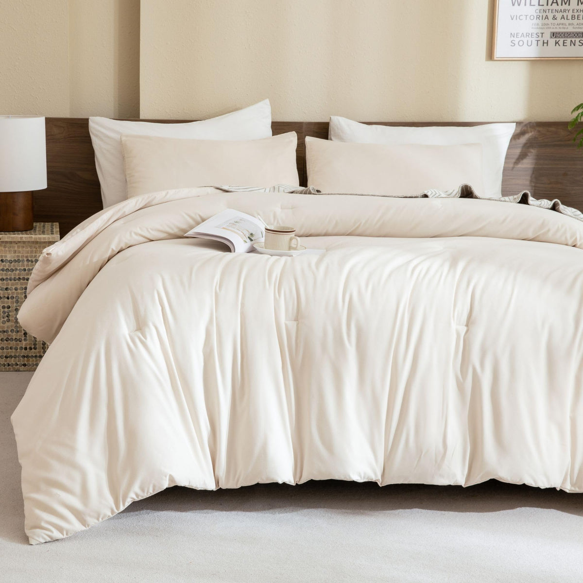 Paxrac Earthy Brown Comforter Full Size, Neutral 3 Pieces Comforter Set, Lightweight Solid Bedding Set, All Seasons Soft Fluffy Full Comforter Set (80x90In Comforter & 2 Pillowcases)