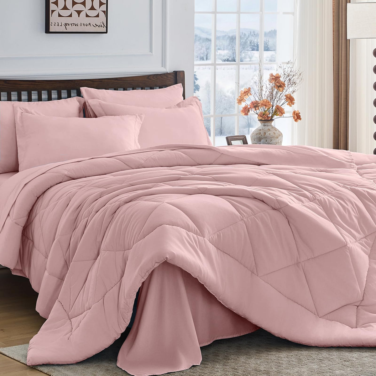 HEVUMYI 7-Piece King Comforter Set, Dark Grey Bed in a Bag