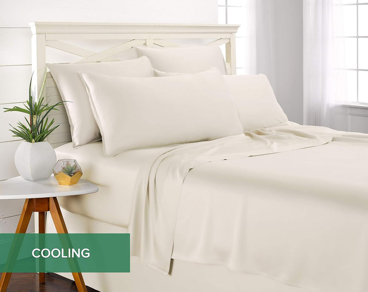 Pure Bamboo Full Sheets, Genuine 100% Organic Viscose Derived from Bamboo Bed Sheet Set, Luxuriously Soft & Cooling, Double Stitching, 2 Year Quality Promise (Full, Ivory)