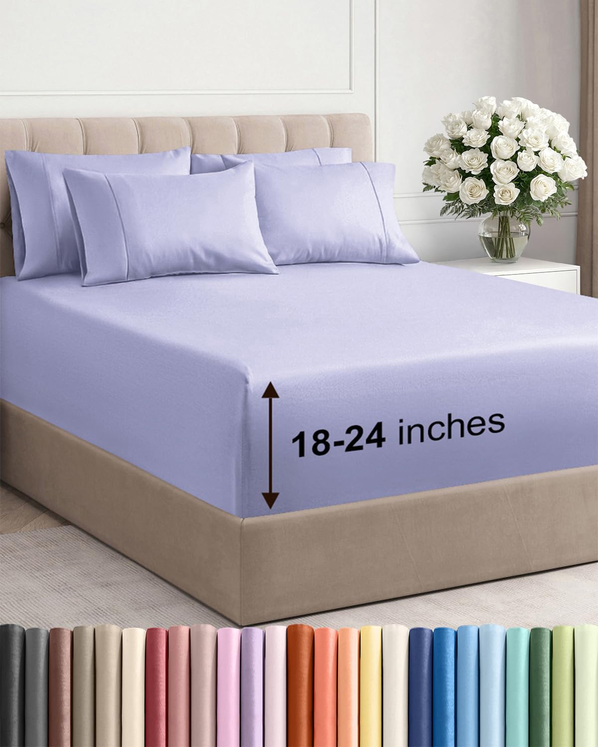 Extra Deep Queen Sheet Set - 6 Piece Breathable and Cooling Sheets - Grey