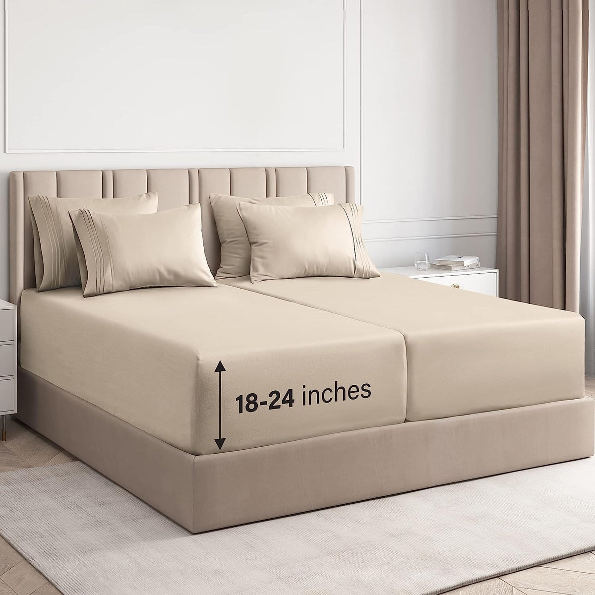 Extra Deep Queen Sheet Set - 6 Piece Breathable and Cooling Sheets - Grey