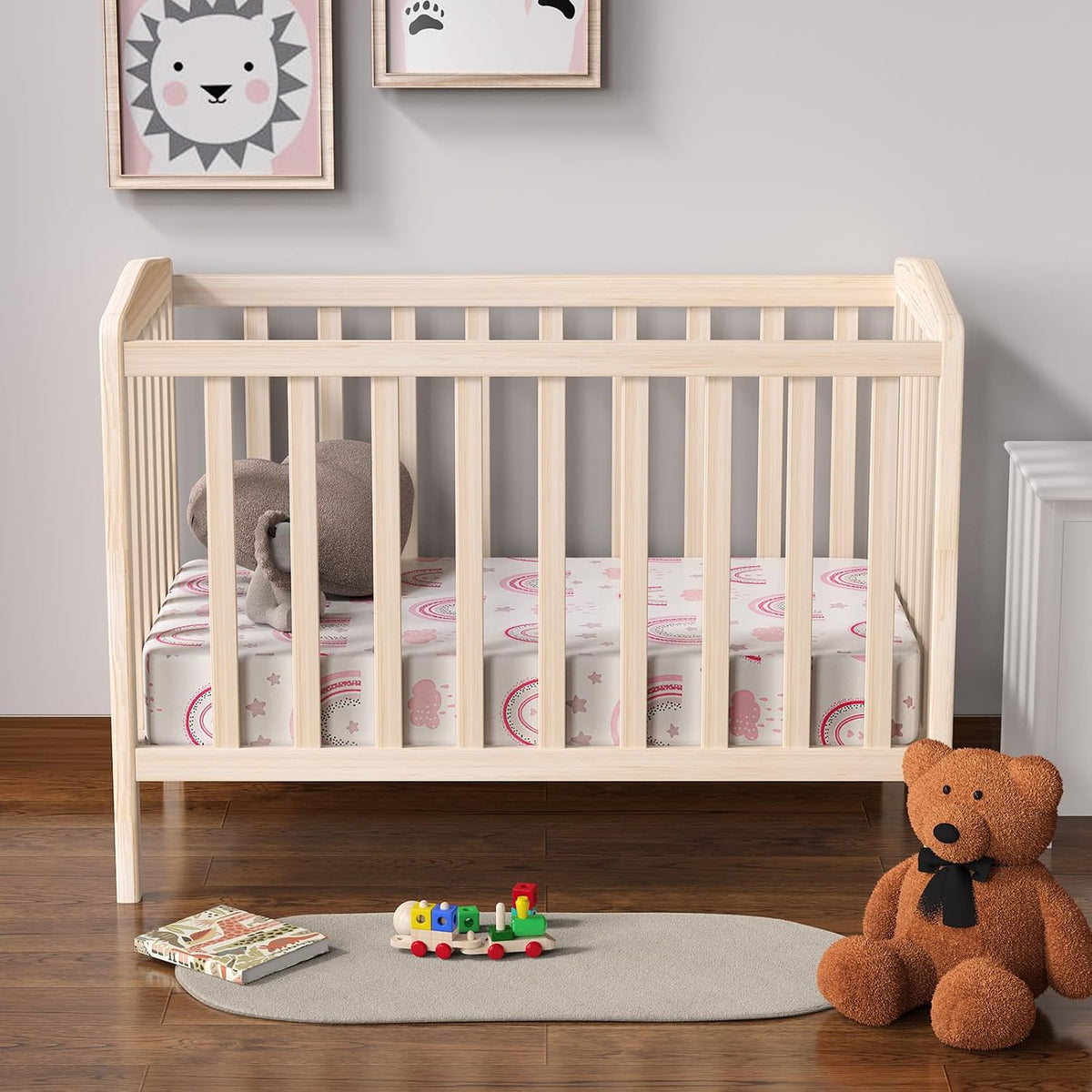Baby Crib Sheets 2 Pack for Boys and Girls Fit for Standard Crib Toddler Mattress Breathable Soft Microfiber Baby Sheet 28x52x8in (Pink Rainbow & Pink)