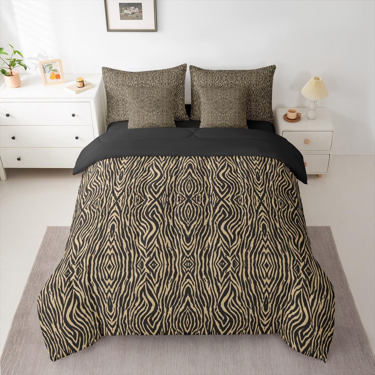 jejeloiu Leopard Print Comforter Set with Sheets 7 Piece Queen Size Cheetah Print Bedding Set for Kids Boys Girls Beige Bed in a Bag Modern Art Room Decor Soft Lightweight Microfiber