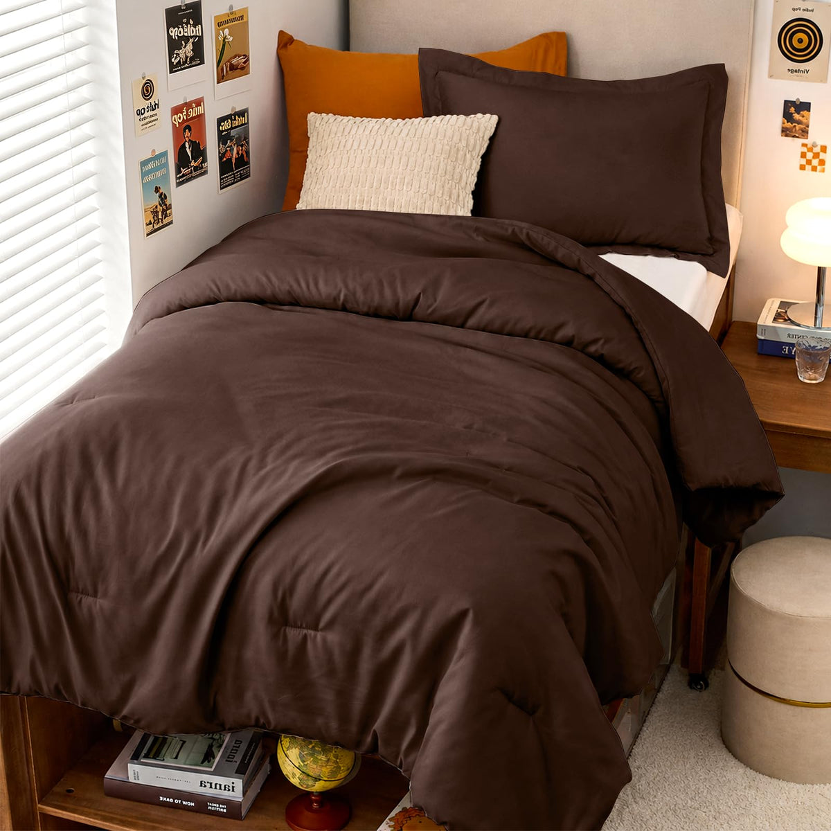 MUXHOMO Queen Size Comforter Set Beige, 3 Piece Solid Bedding for All Seasons, Warm Down Alternative Bed Set Includes 1 Lightweight Comforter (90"x90") and 2 Pillowshams (20"x26")
