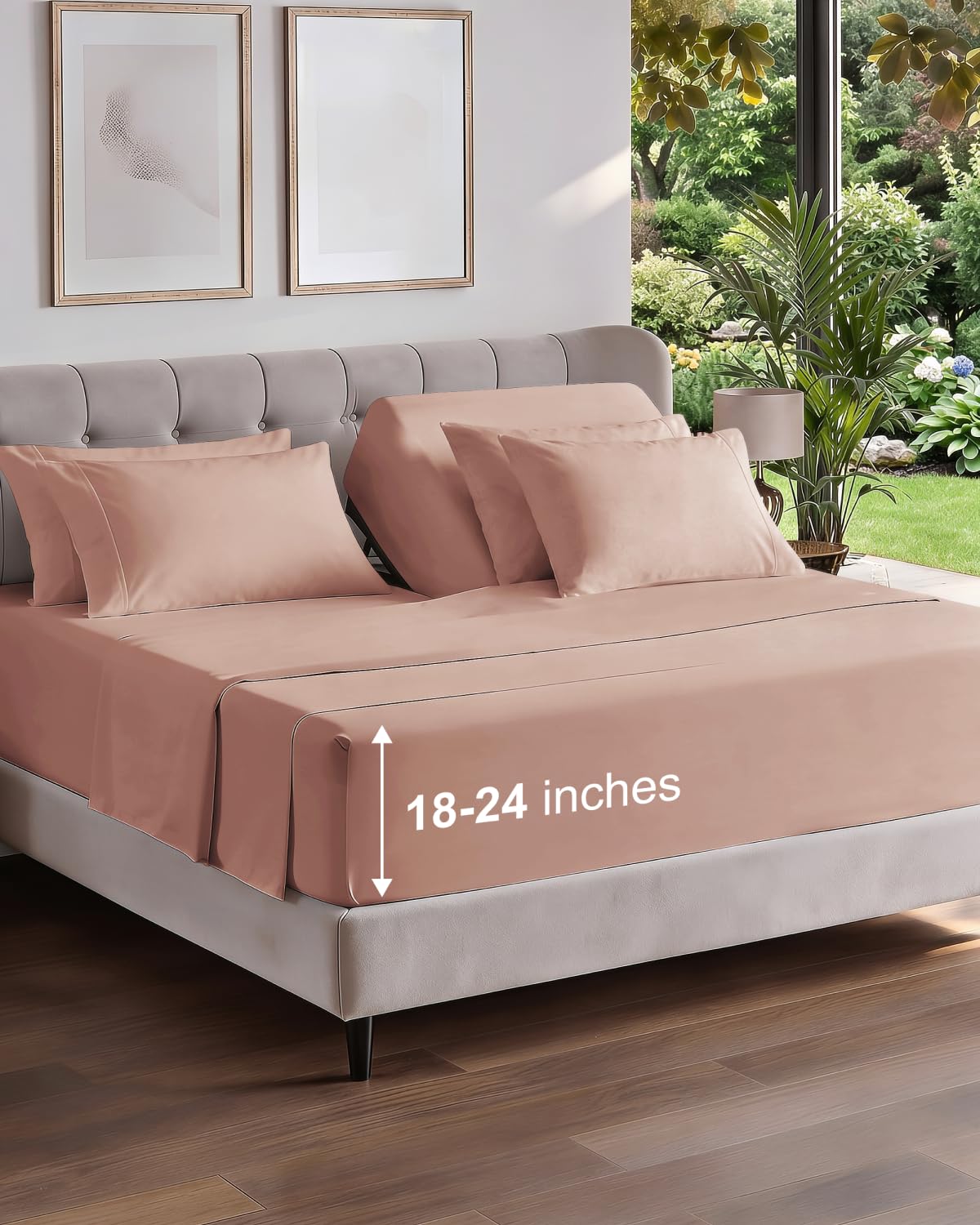 Extra Deep Queen Sheet Set - 6 Piece Breathable and Cooling Sheets - Grey