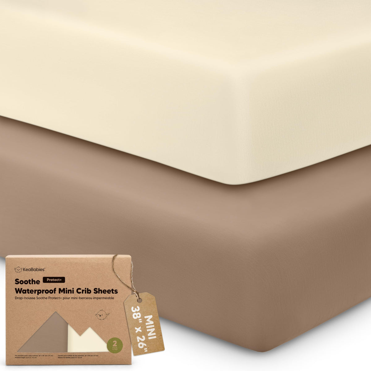 2-Pack Mini Crib Sheets Fitted, 38x26 Pack N Play Mattress Sheets (Elly)