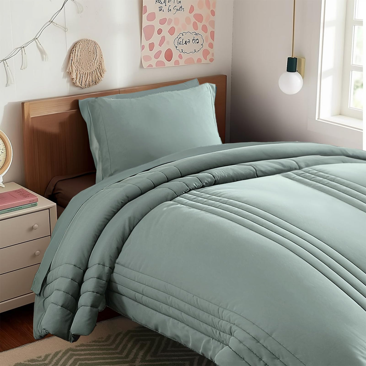 Full Size Comforter Sets-7 Pieces Sage Soft Bed in a Bag Full Bedding Sets