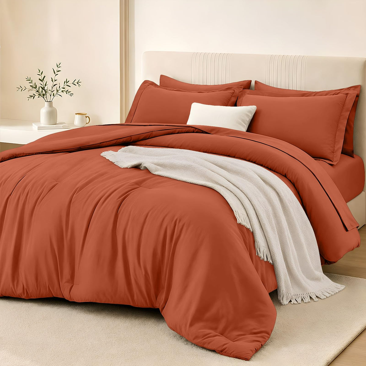 FUANNA Brown Queen Comforter Set 7 Pieces, Bed in a Bag Soft Bedding Sets