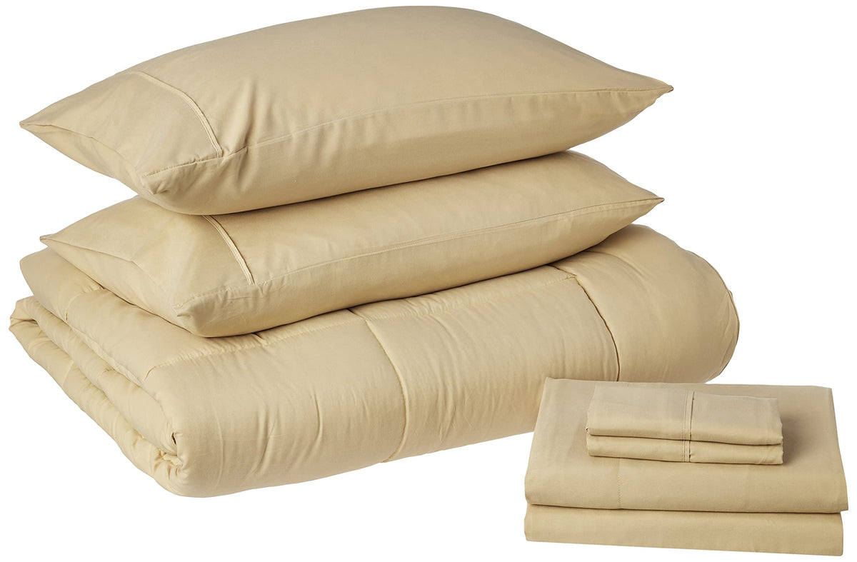 Sweet Home Collection 5 Piece Comforter Set Bag Solid Color All Season Soft Down Alternative Blanket & Luxurious Microfiber Bed Sheets, Navy, Twin