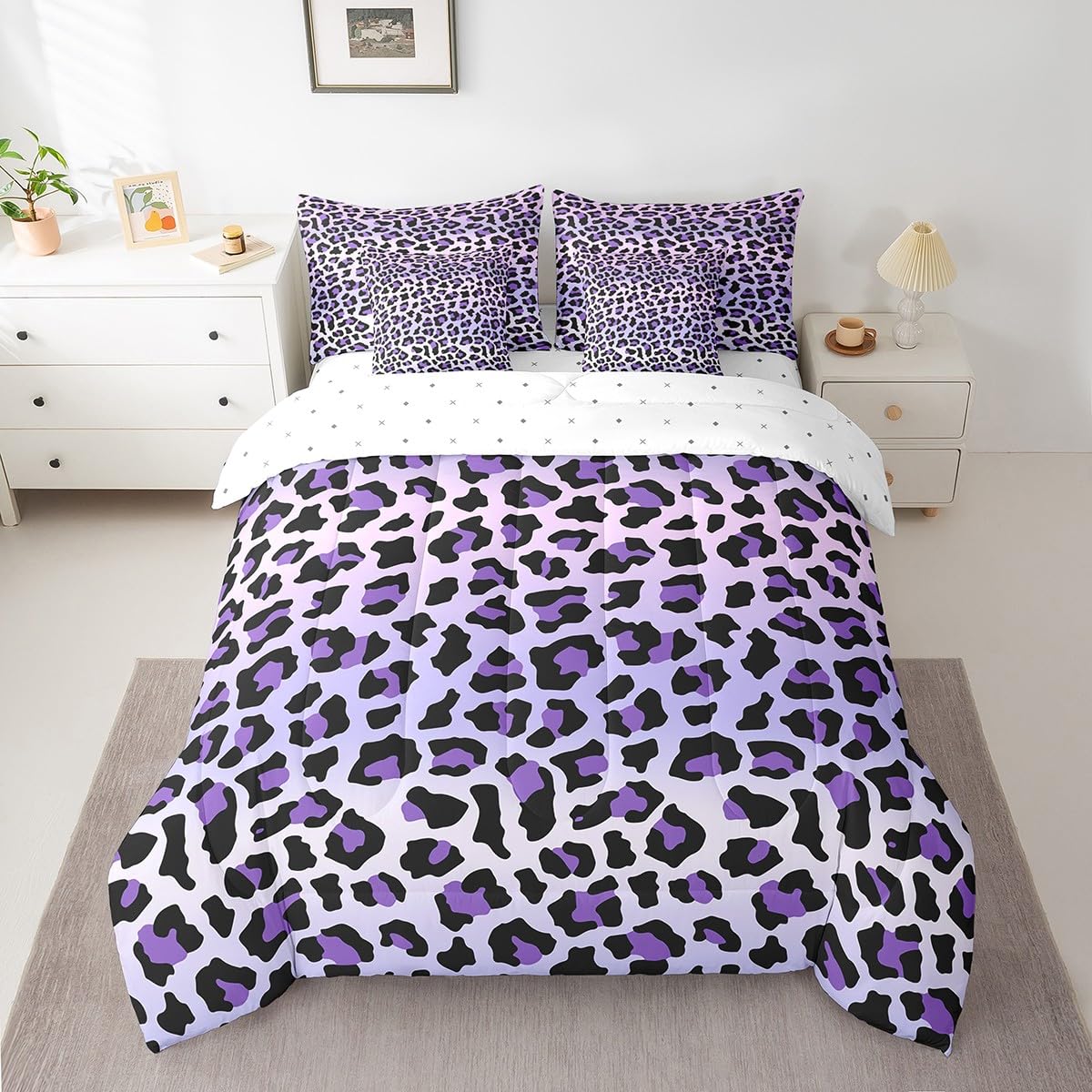 Feelyou Cute Leopard Bedding Set for All Season Cheetah 7 Pieces Comforter Sets Full Size Teens Room Decor Pink Animal Print Bed in a Bag with Comforter, Sheets, Pillowcases & Cushion Cover