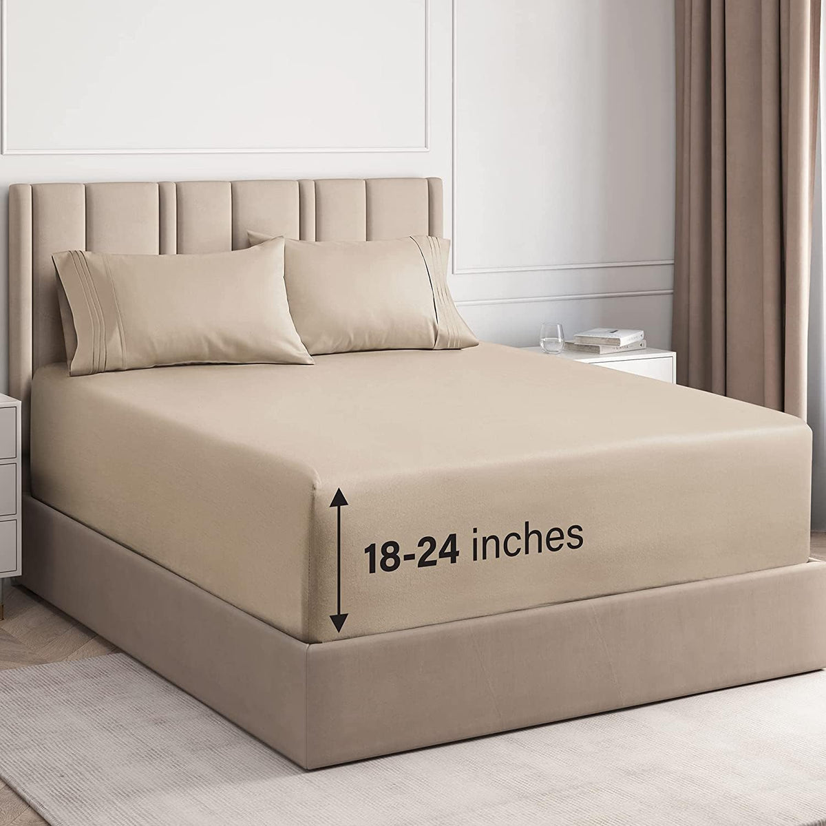 Extra Deep Queen Sheet Set - 6 Piece Breathable and Cooling Sheets - Grey