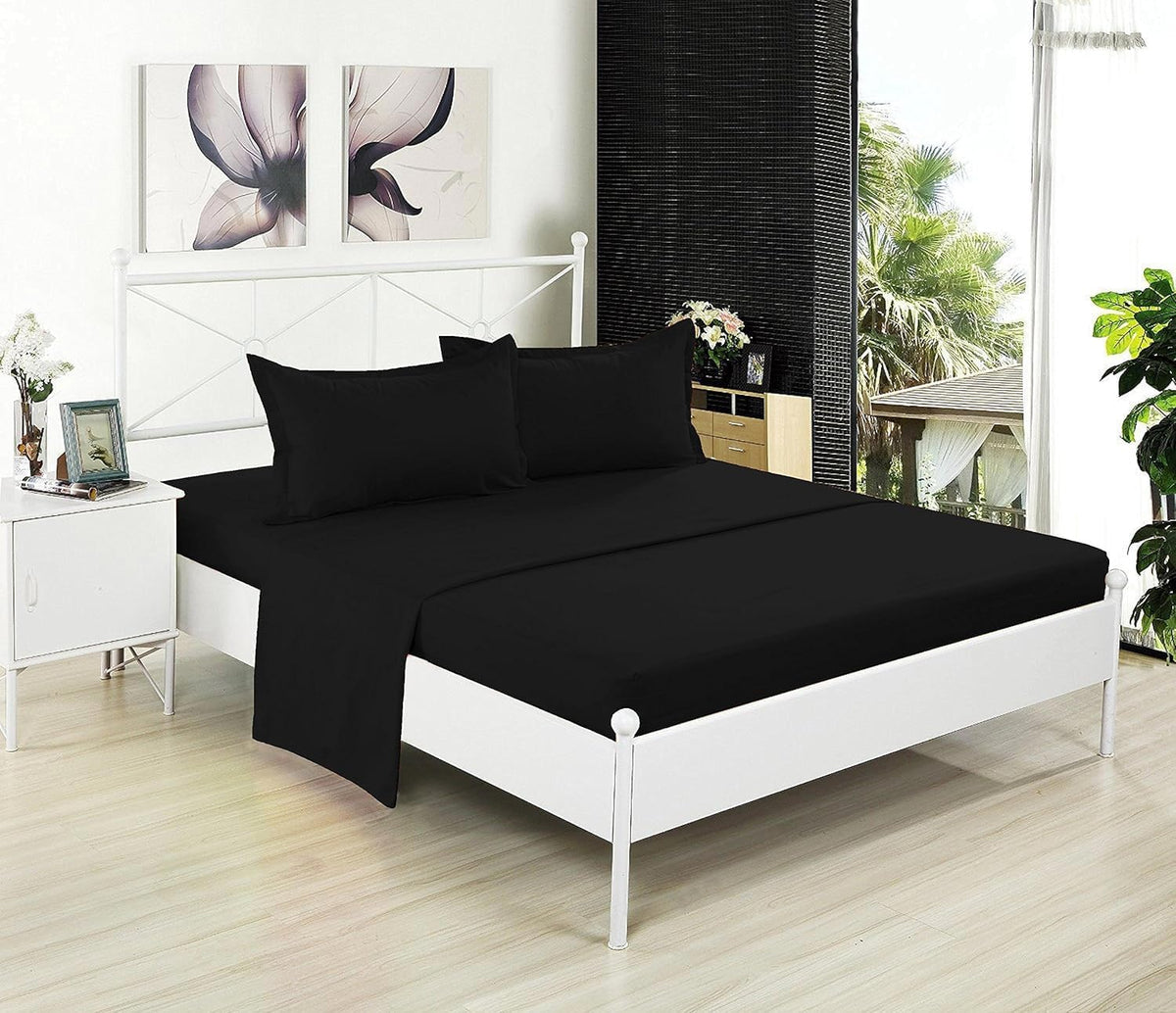 Full XL Microfiber Fitted Sheets, 2-Pack,15" Deep Pocket, Black