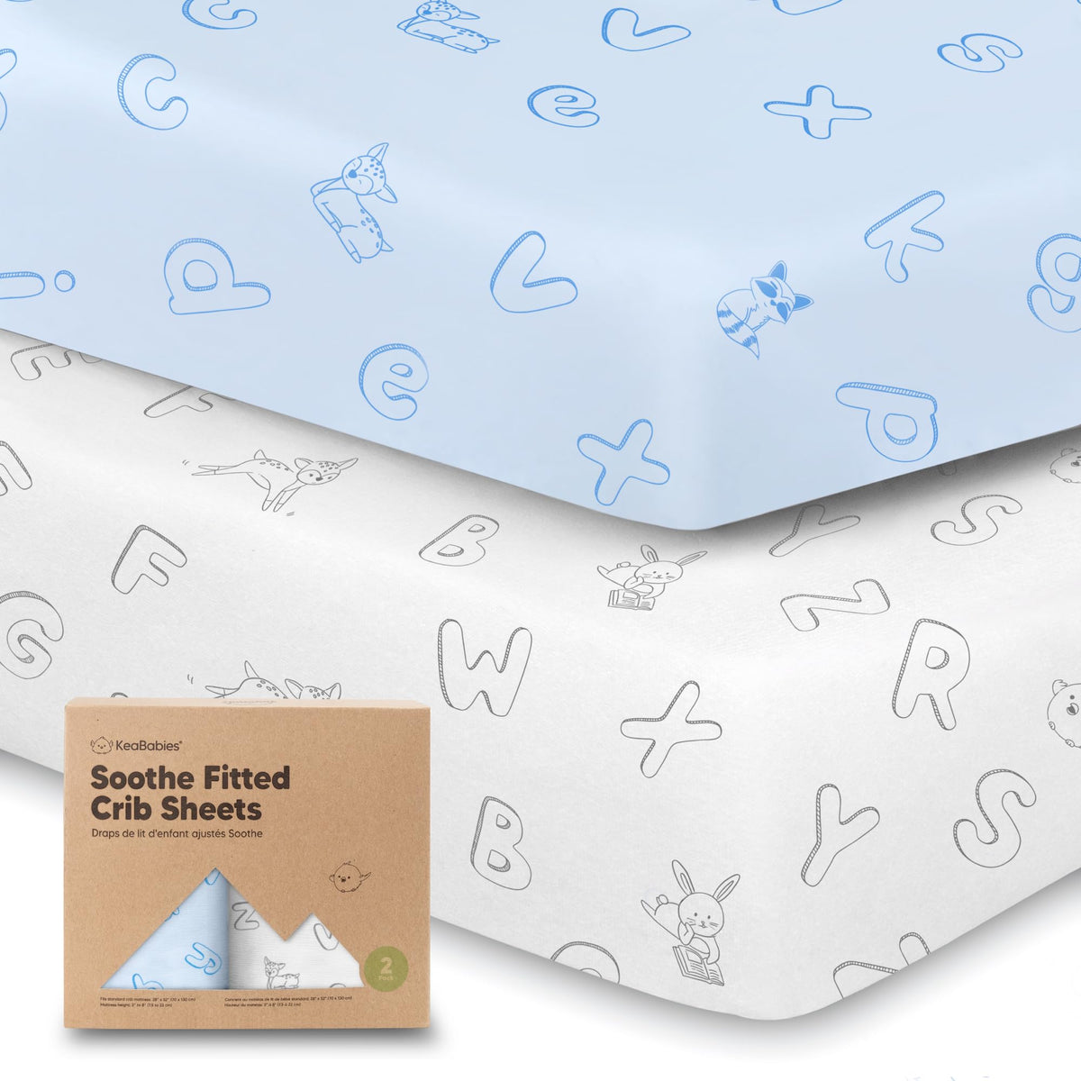 KeaBabies 2pk Organic Cotton Crib Sheets for Boys Girls 52x28, Soft White