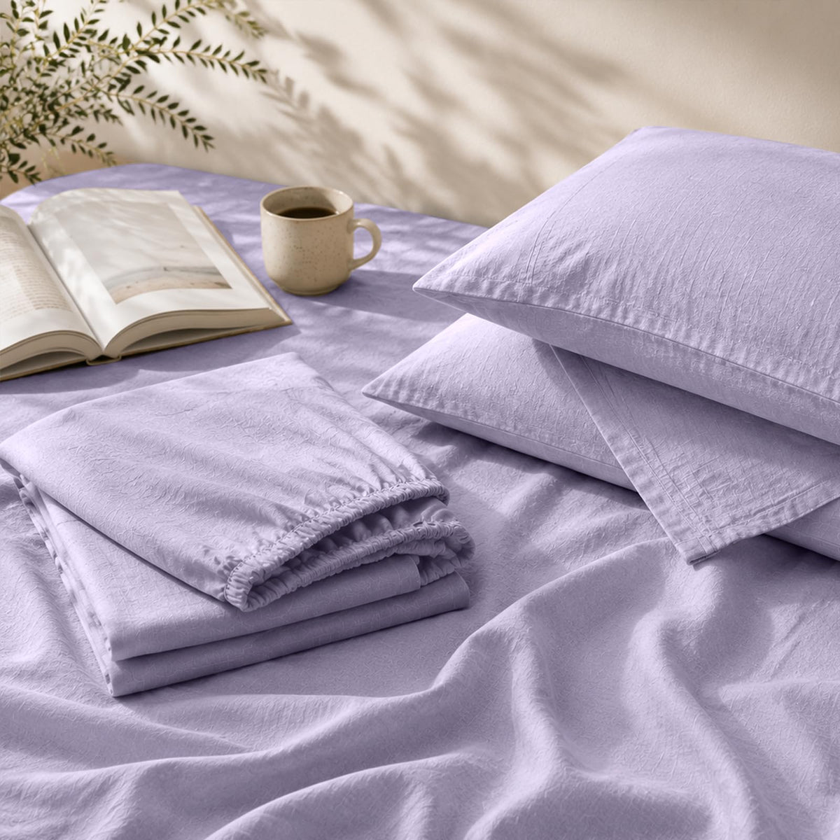 MEISHANG 100% French Linen Sheets Queen,4 Pcs,18-24" Extra Deep Pocket