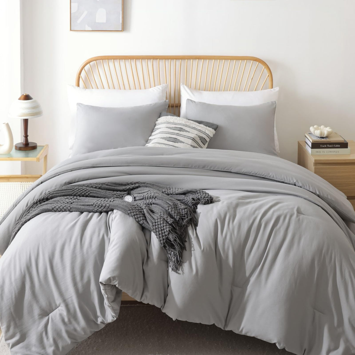 ROSGONIA Queen Comforter Set Oatmeal, 3pcs(1 Boho Oatmeal Comforter & 2 Pillowcases) All Season Soft Bedding Lightweight Bedspread Blanket Quilt