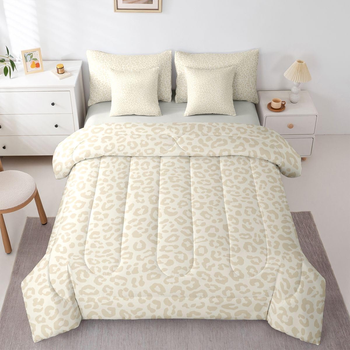 Feelyou Cute Leopard Bedding Set for All Season Cheetah 7 Pieces Comforter Sets Full Size Teens Room Decor Pink Animal Print Bed in a Bag with Comforter, Sheets, Pillowcases & Cushion Cover