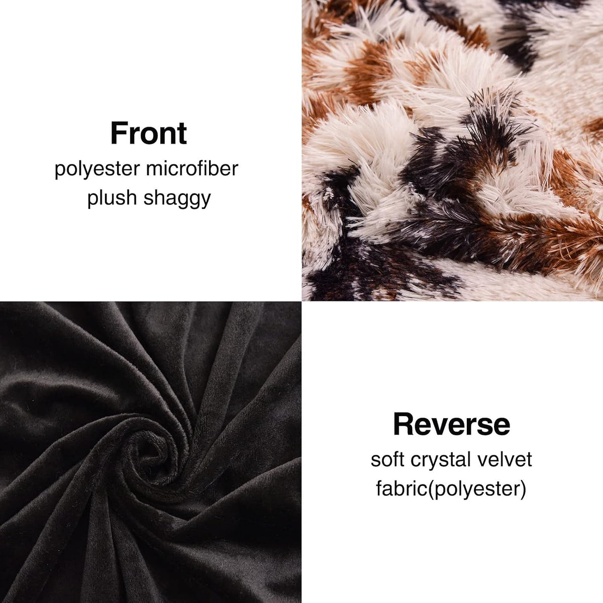 Aimuan Cow Print Duvet Cover Shaggy Fluffy Tie Dye Brown Black Velvet Bedding Cover Set Super Soft Faux Fur Fuzzy Comforter Cover with Pillowcases (Coffee-Black, Queen)