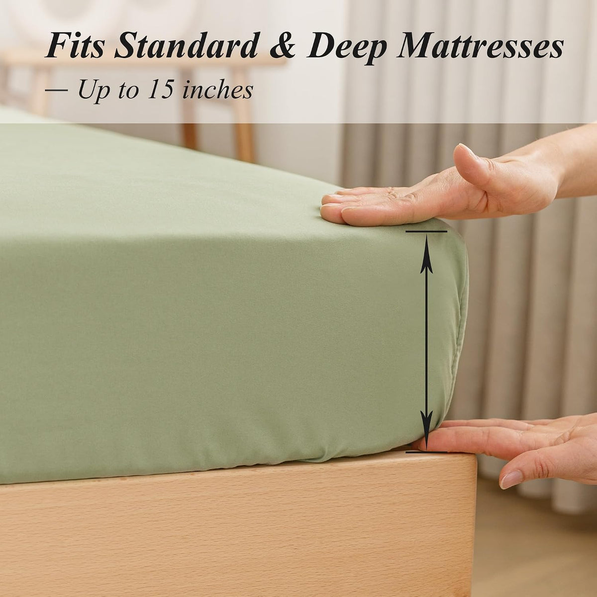 ALYVIA SPRING Twin Fitted Sheet with Side Pocket, Sage, 39x75