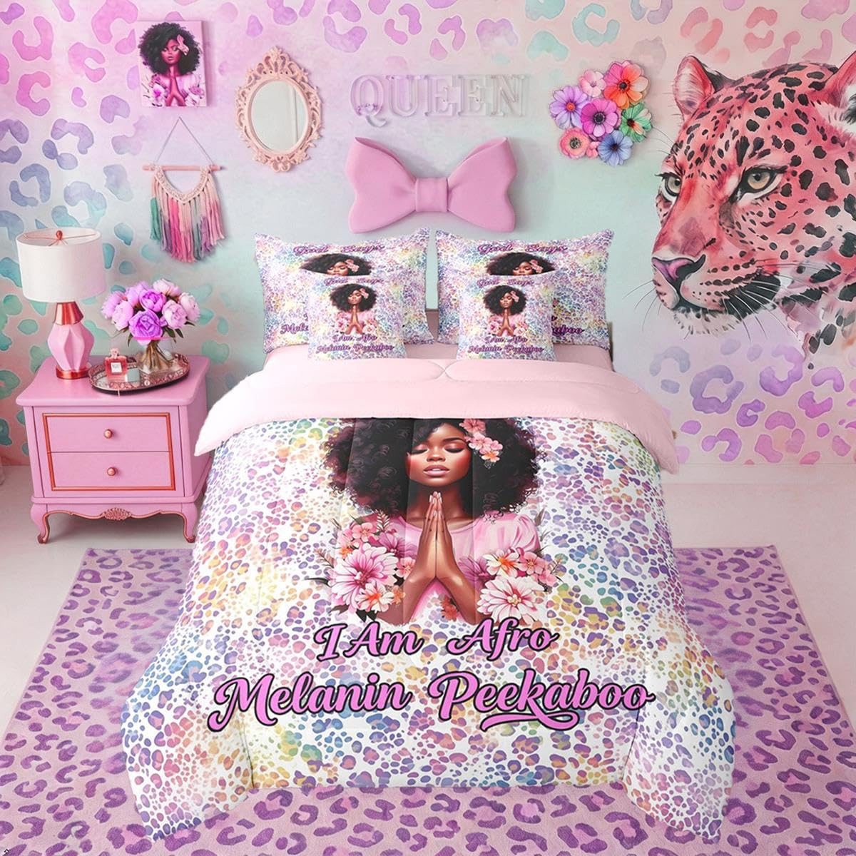 Erosebridal Leopard Print 7 Piece Bedding Set Full Cheetah Decor Comforter Set with Sheets Geometric Modern Bed in A Bag African Safari Animal Bed Sets with 2 Pillowcases, 2 Pillow Covers Lightweight