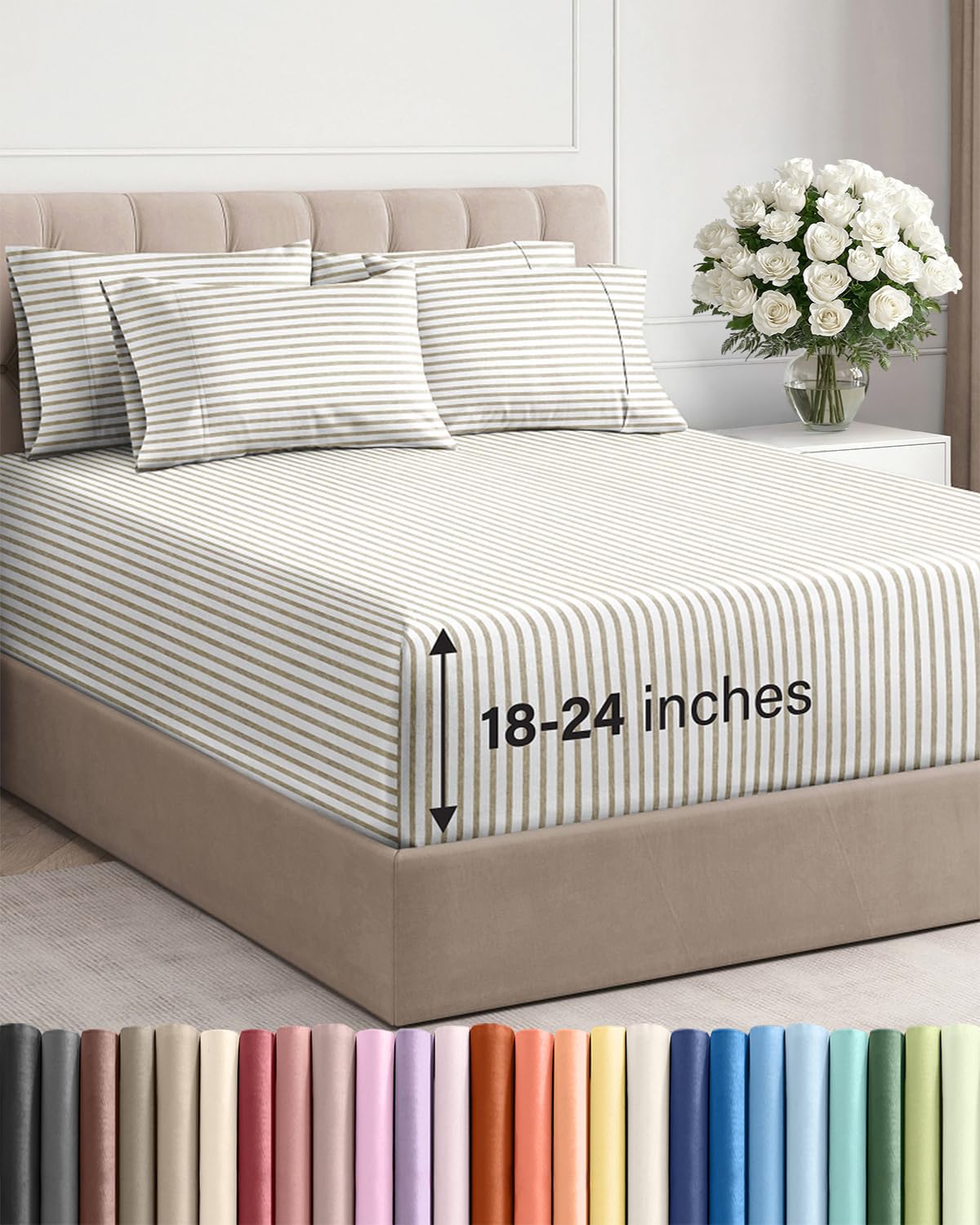 Extra Deep Queen Sheet Set - 6 Piece Breathable and Cooling Sheets - Grey