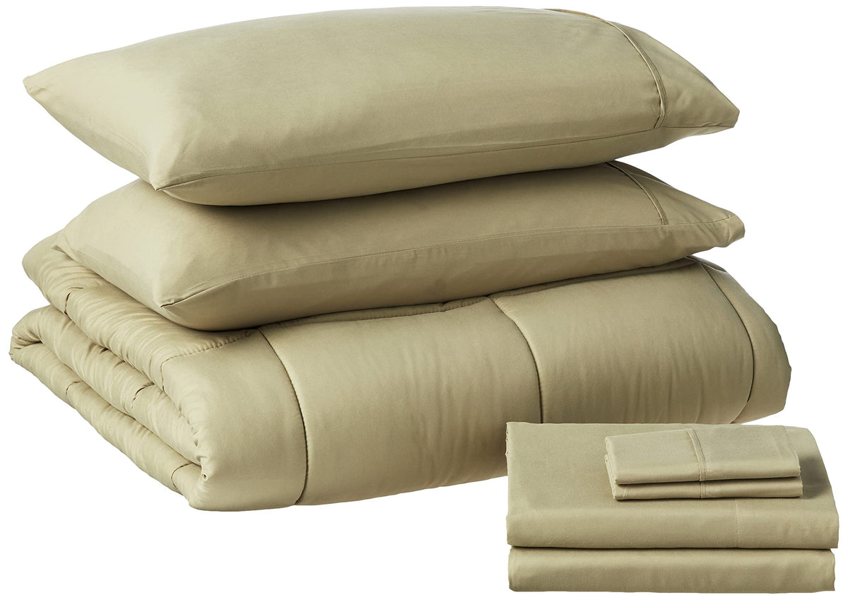 Sweet Home Collection 5 Piece Comforter Set Bag Solid Color All Season Soft Down Alternative Blanket & Luxurious Microfiber Bed Sheets, Navy, Twin