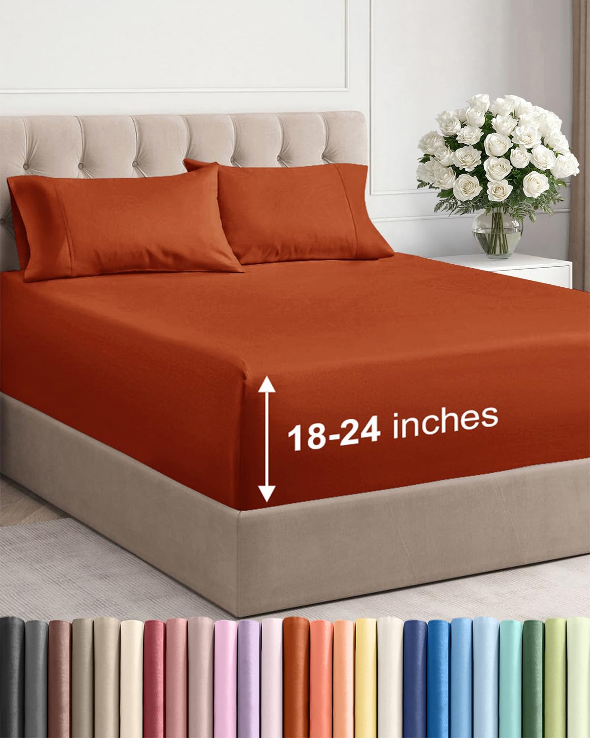 Extra Deep Queen Sheet Set - 6 Piece Breathable and Cooling Sheets - Grey