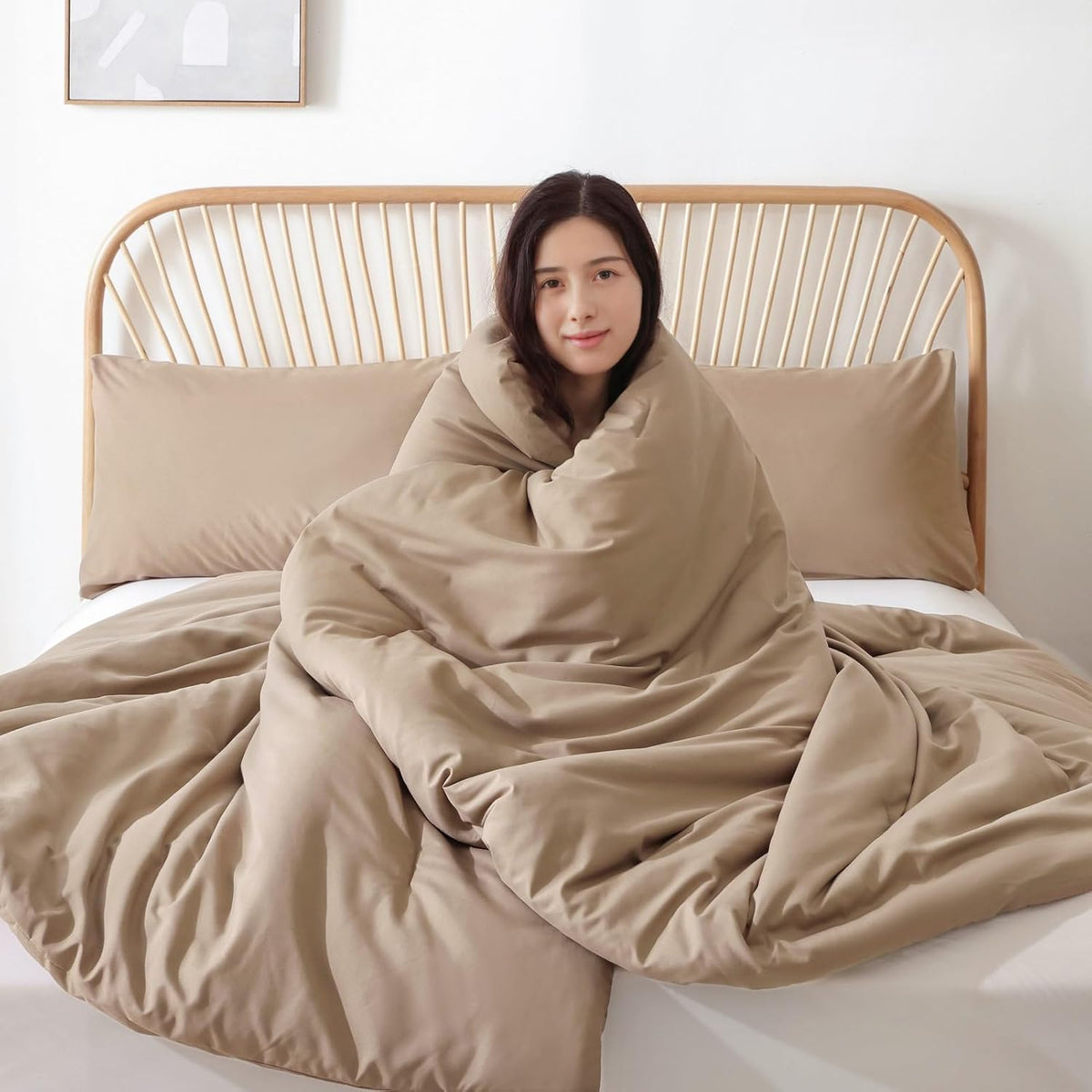 ROSGONIA Queen Comforter Set Taupe Brown, 3pcs(1 Boho Tan Comforter & 2 Pillowcases) All Season Soft Bedding Lightweight Bedspread Blanket Quilt