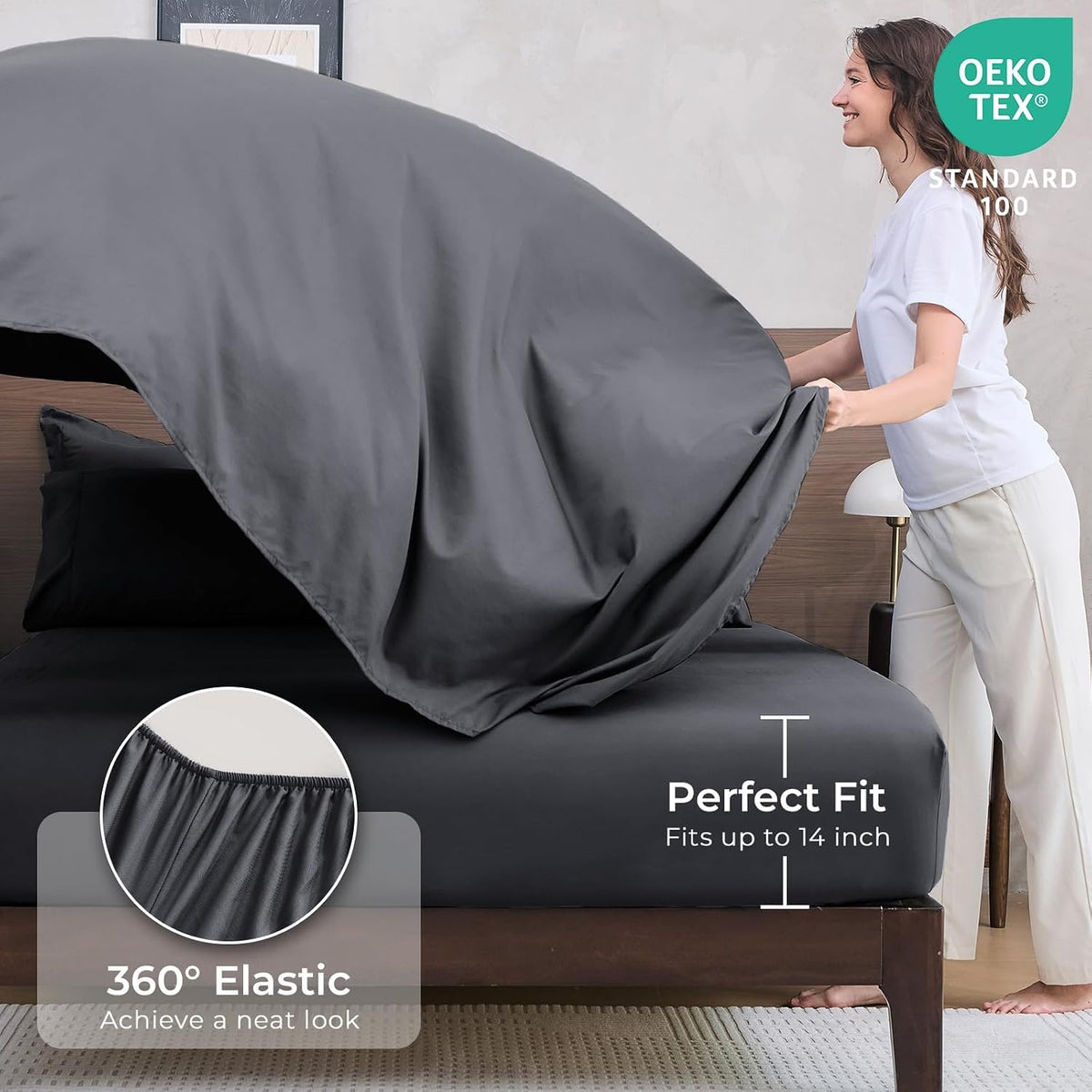HEVUMYI 7-Piece King Comforter Set, Dark Grey Bed in a Bag