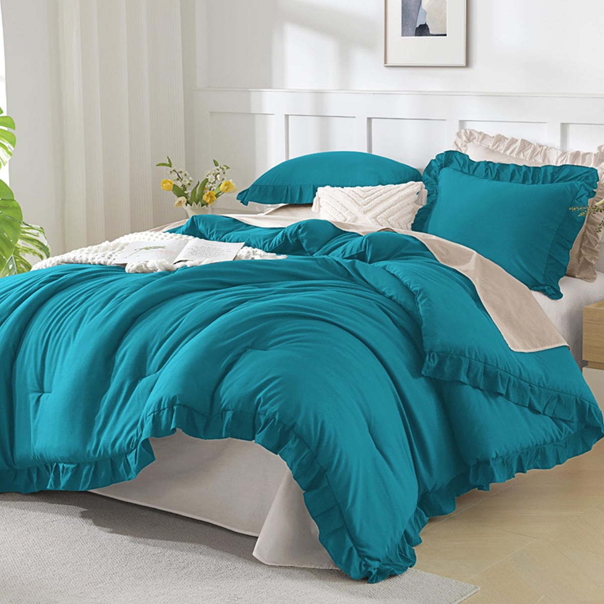 Andency Pink Ruffle Comforter Twin Size, 2 Pieces Soft Bed Set