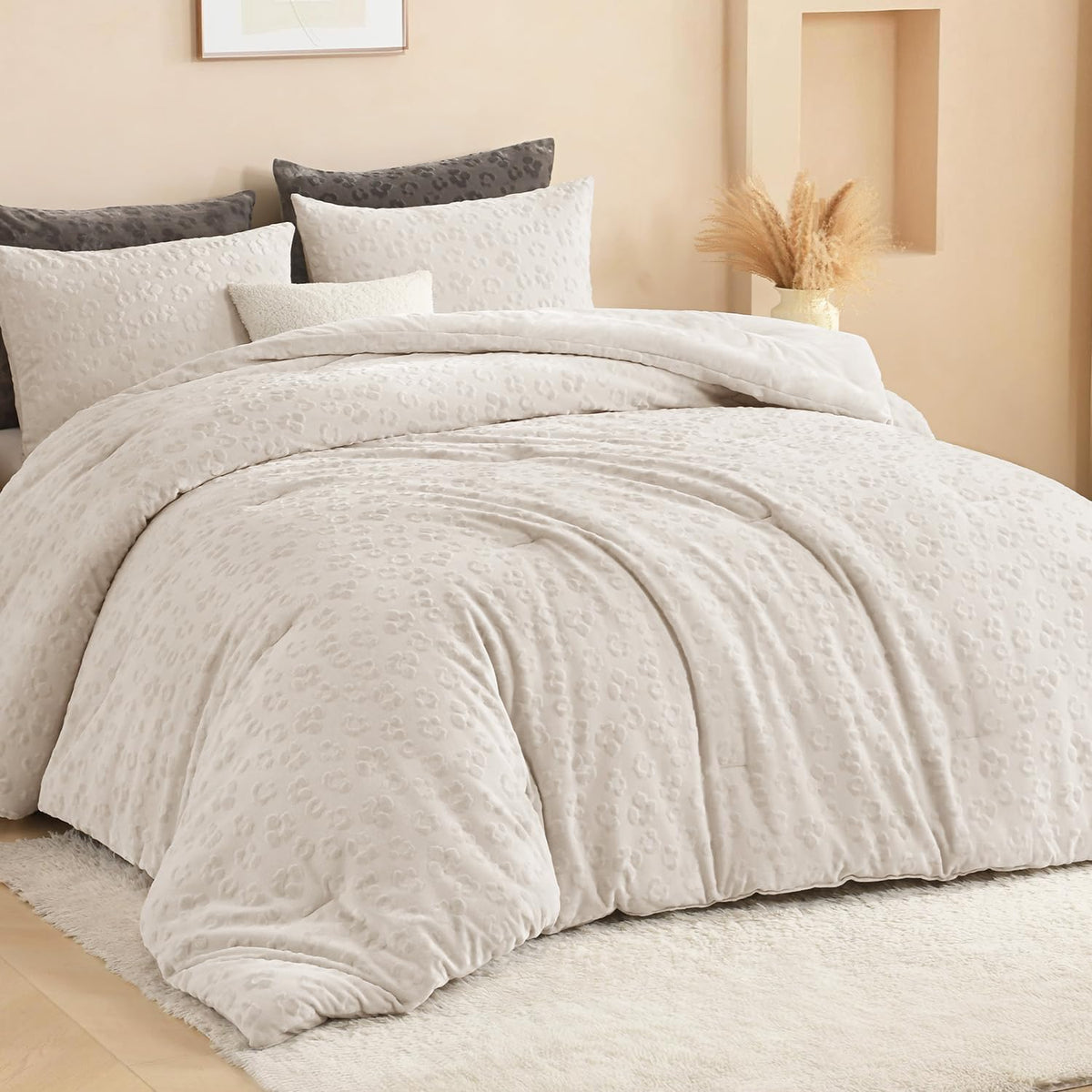 Andency Fluffy King Comforter Set Beige, Cheetah Print Bedding 3 Pieces